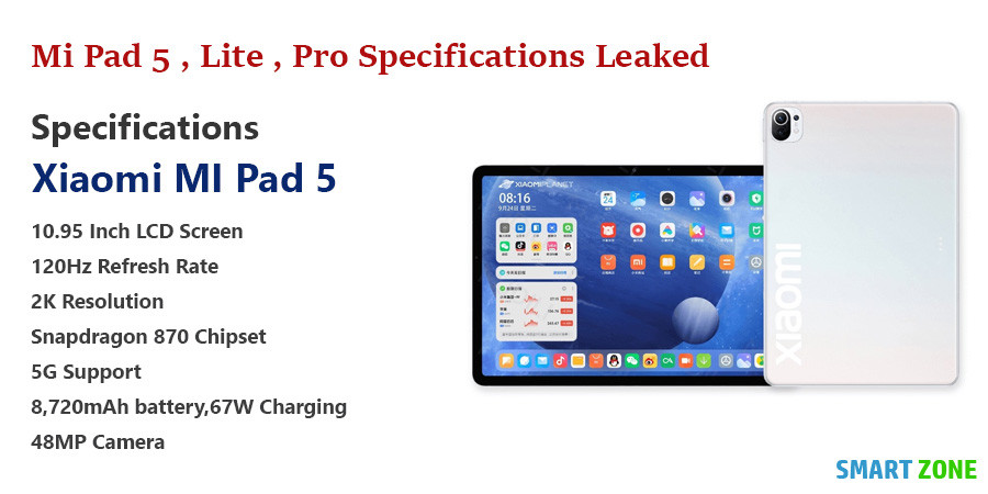 Mi Pad 5 , Lite , Pro Specifications Leaked